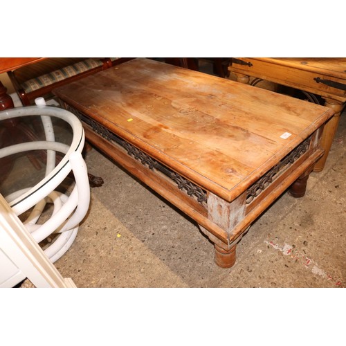 716 - Wooden coffee table with metal decoration