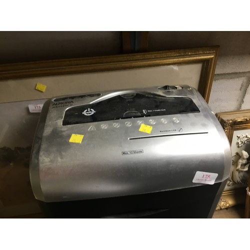 175 - Aurora paper shredder - warranted until 12 noon Tuesday following the above sale