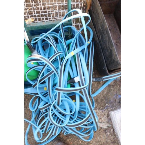 68 - Hose pipe, aerator watering cans & dog bed