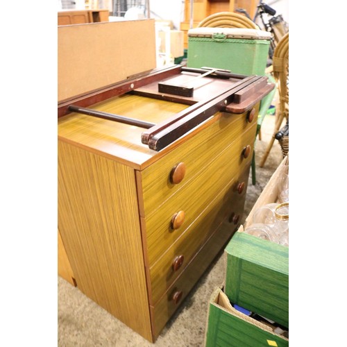 175 - Chest of 4 drawers, 2 Lloyd Loom style chairs, small bookcase, etc