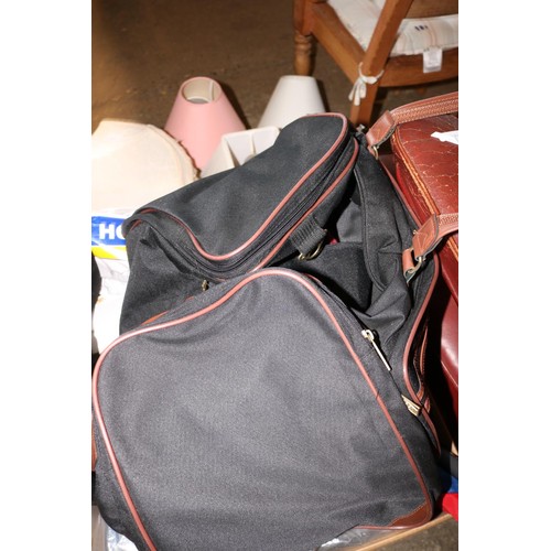 261 - Misc, incl suitcases, wicker picnic basket & 1 other, qty of men's shoes, bags, etc