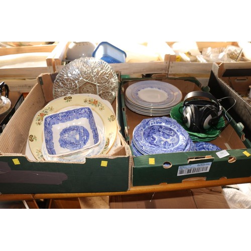 286 - 2 boxes of various meat plates, blue & white, china, etc