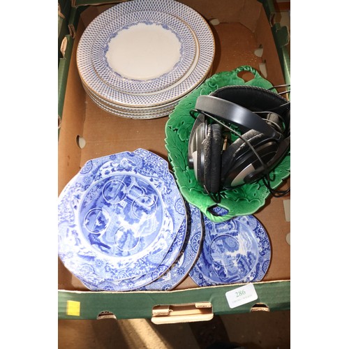 286 - 2 boxes of various meat plates, blue & white, china, etc