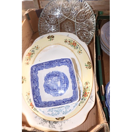 286 - 2 boxes of various meat plates, blue & white, china, etc