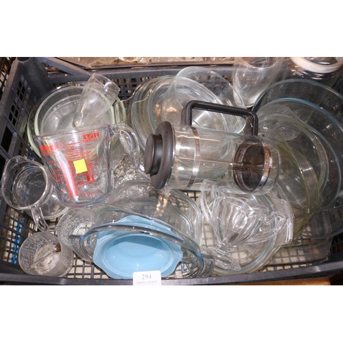 294 - 2 boxes of glassware & Pyrex