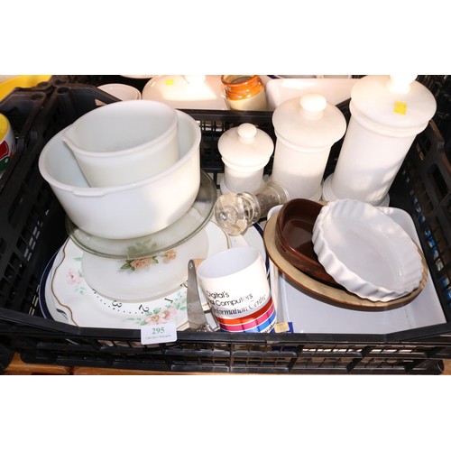 295 - 4 boxes of various crockery & kitchen ware