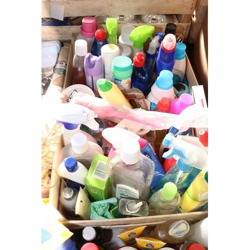 302 - Qty of cleaning products, pegs & various light bulbs, etc