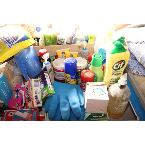 302 - Qty of cleaning products, pegs & various light bulbs, etc