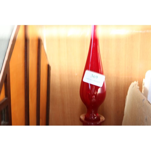 369 - Large red glass bottle with stopper - approx 24