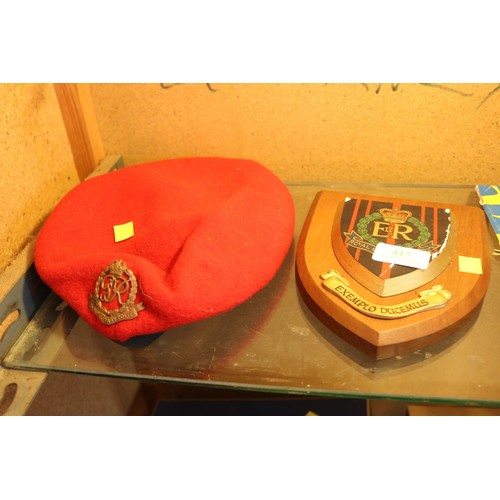 417 - Royal Military Police regimental wall shield & WWII Royal Military Police George VI cap badge