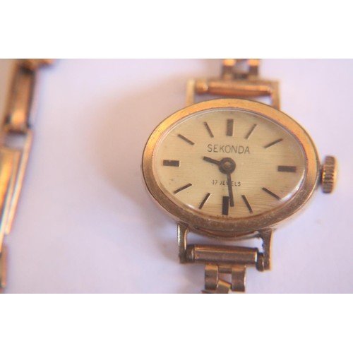 441C - Sekonda 9ct gold strap watch - 14.3gms total