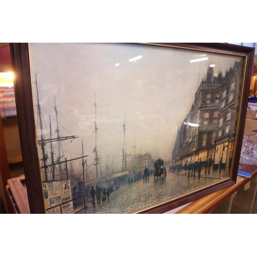 507 - 3 prints - Liverpool Quay by John Atkinson Grimshaw, late for the mail by Charles Cooper Henderson &... 