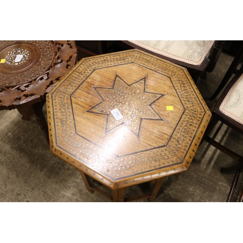 544 - Brass inlaid fold up table