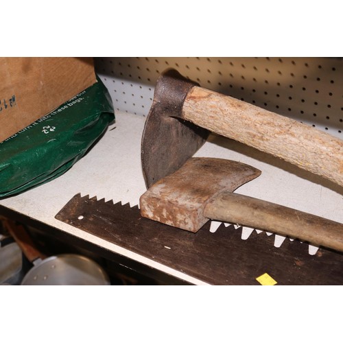 6 - Vintage saw, adze, axe