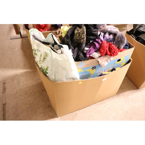 313 - Large box &small box of various jumble, including scarfs, jumpers, et cetera