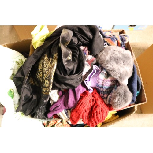 313 - Large box &small box of various jumble, including scarfs, jumpers, et cetera