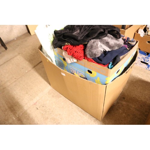 313 - Large box &small box of various jumble, including scarfs, jumpers, et cetera