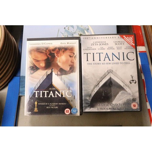 523 - Large shipping themed books, postcards & prints, plus Titanic dvd's