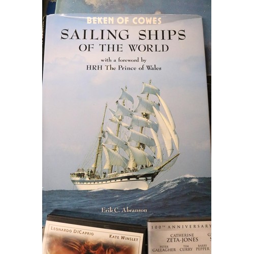 523 - Large shipping themed books, postcards & prints, plus Titanic dvd's