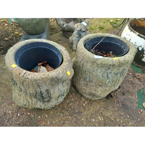 16 - Pair of log effect concrete planters