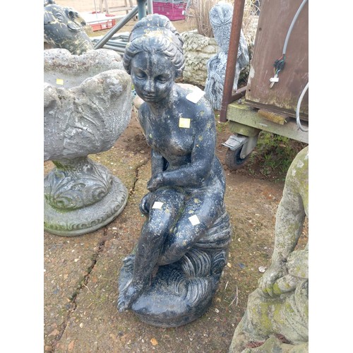 43 - Sitting girl garden statue black