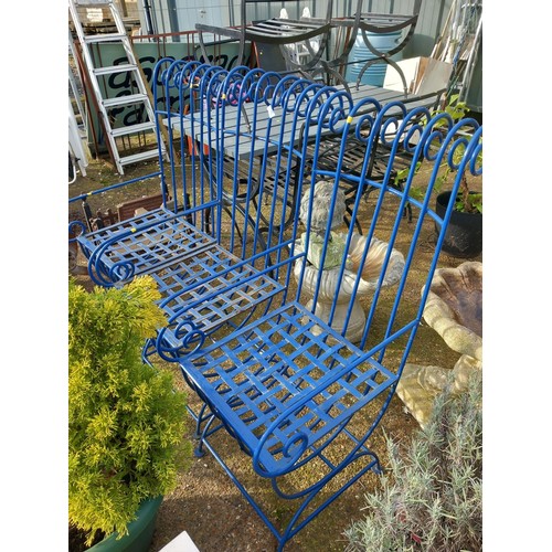 59 - 3 wrought iron blue outdoor chairs