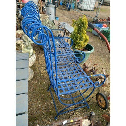 59 - 3 wrought iron blue outdoor chairs