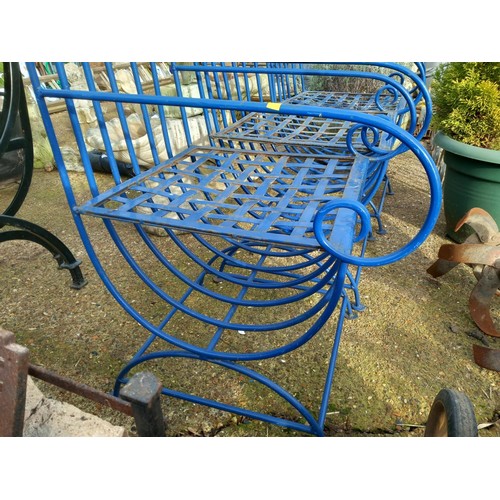 59 - 3 wrought iron blue outdoor chairs