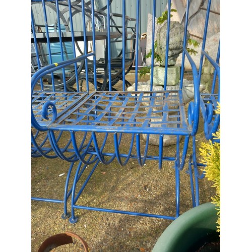 59 - 3 wrought iron blue outdoor chairs