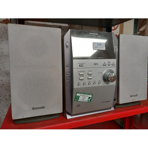 110 - Panasonic CD stereo system with speakers - warranted until 12 noon Tuesday following the above sale