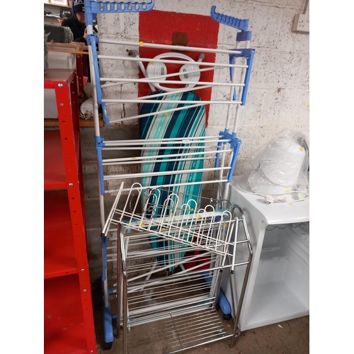 116 - Clothes airer's, ironing board, shoe racks & mop