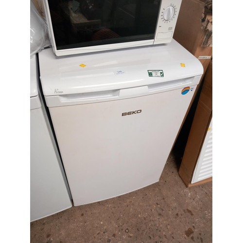 119 - Beko freezer - (top pull down drawer missing) - warranted until 12 noon Tuesday following the above ... 