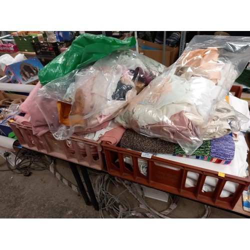 275 - 2 trays of various blankets/materials, etc