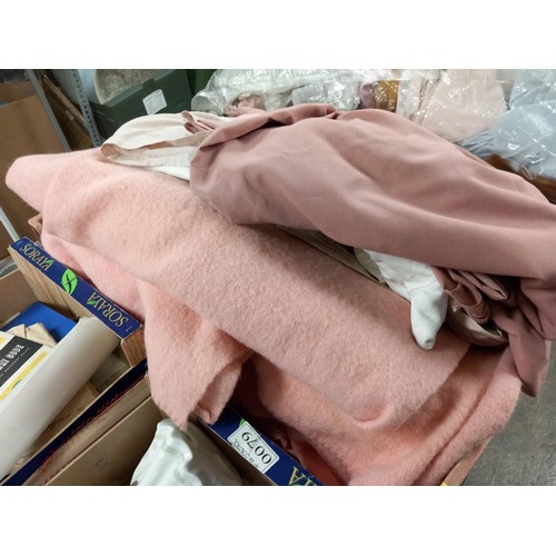 275 - 2 trays of various blankets/materials, etc