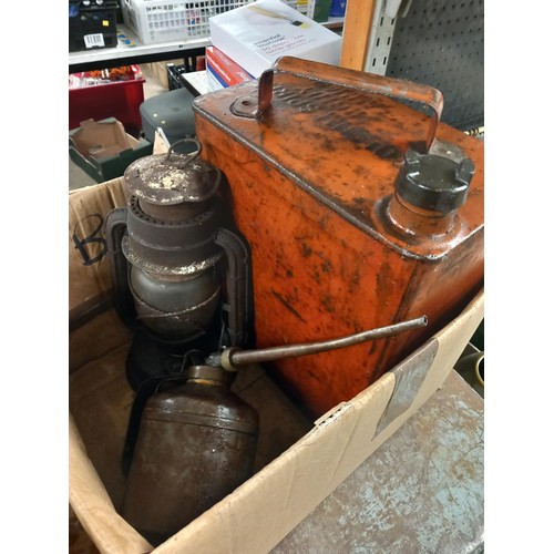 312 - Vintage - petrol can, oil can & hurricane lamp