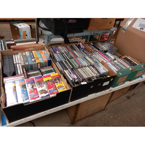 325 - 3 boxes of DVD's, CD's, videos & tapes