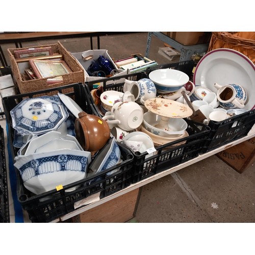 331 - 3 boxes of crockery, incl tureens, cake stand, cups, saucers, etc