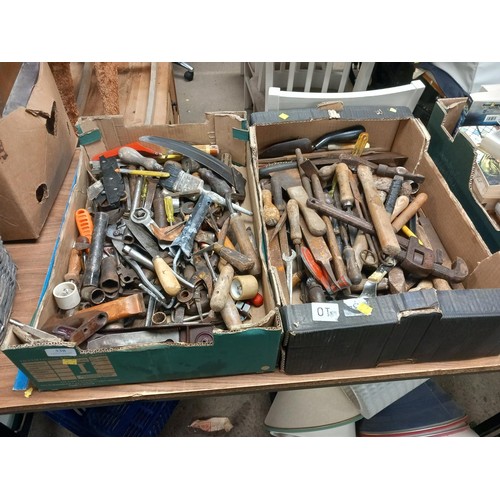 338 - 2 boxes of assorted tools, spanners, sockets, etc