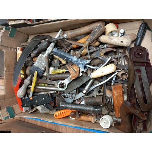 338 - 2 boxes of assorted tools, spanners, sockets, etc