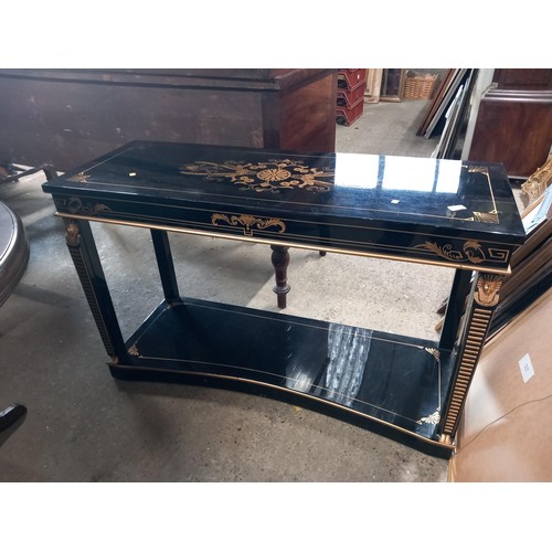 589 - Vintage black & gilt hall table