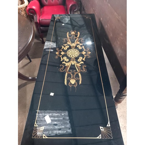 589 - Vintage black & gilt hall table