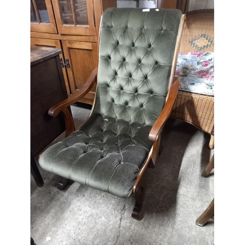 652 - Green chair & footstool