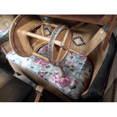 654 - Wicker sofa, chair & cushions & small table