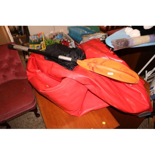 179 - Gumotex inflatable kayak, paddle & 12v electric pump in bag (instructions in office)