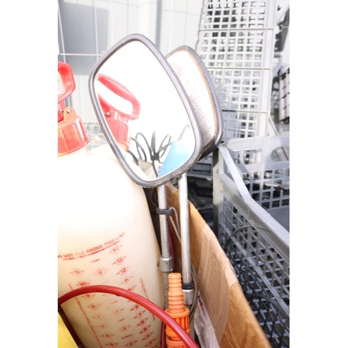 10 - 2 wing mirrors, pumps, hose & petrol hedge cutter (a/f)