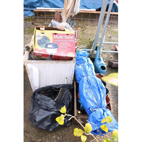 24 - Qty of misc, incl watering cans, plastic pots, folding garden chairs, various bird feeders, etc