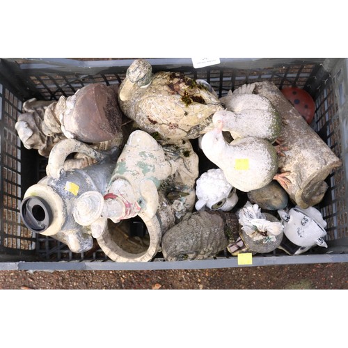 55 - Crate of various small garden ornaments, mostly resin