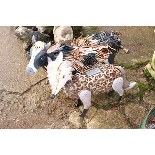 58 - 2 small metal garden ornaments (cow & fox)