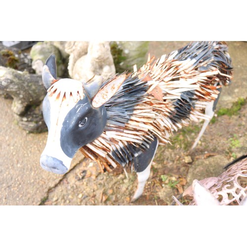 58 - 2 small metal garden ornaments (cow & fox)