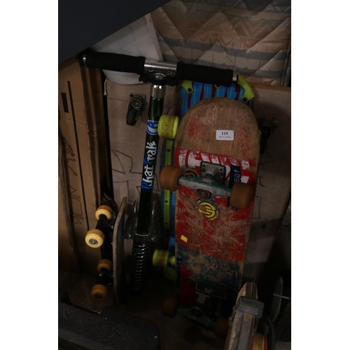 119 - 3 vintage skateboards & a pogo stick